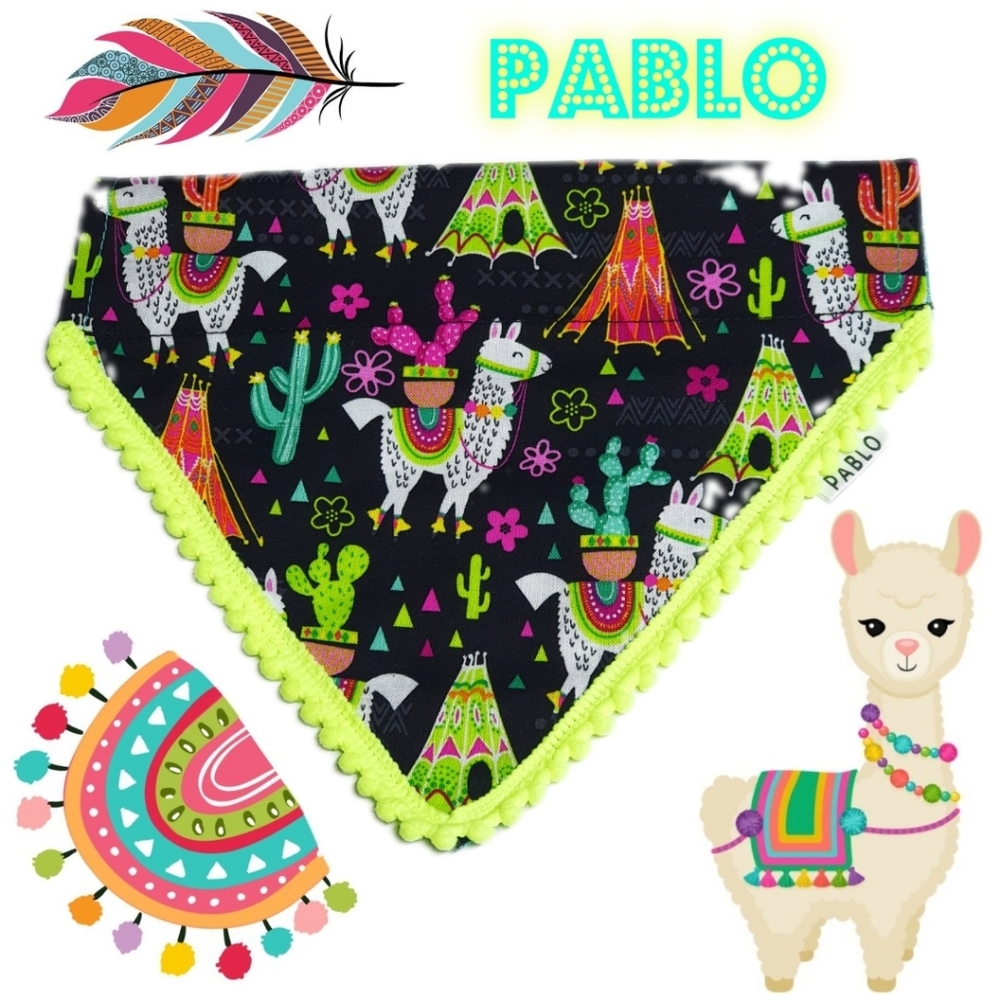 🐶 5 for $15 * Pablo Llama Boho Pom Pom Dog Bandana